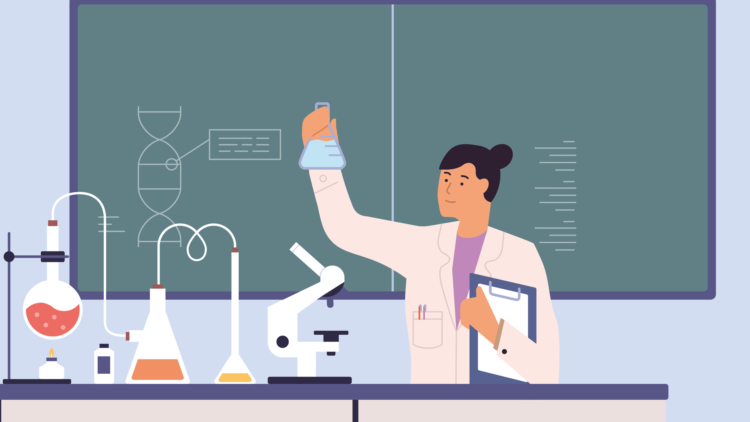 An illustration of a researcher in a lab