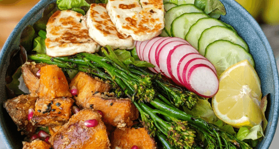 Halloumi and tahini buddha bowl