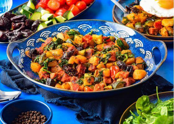 Pan-fried chorizo, California Prune and potato salad