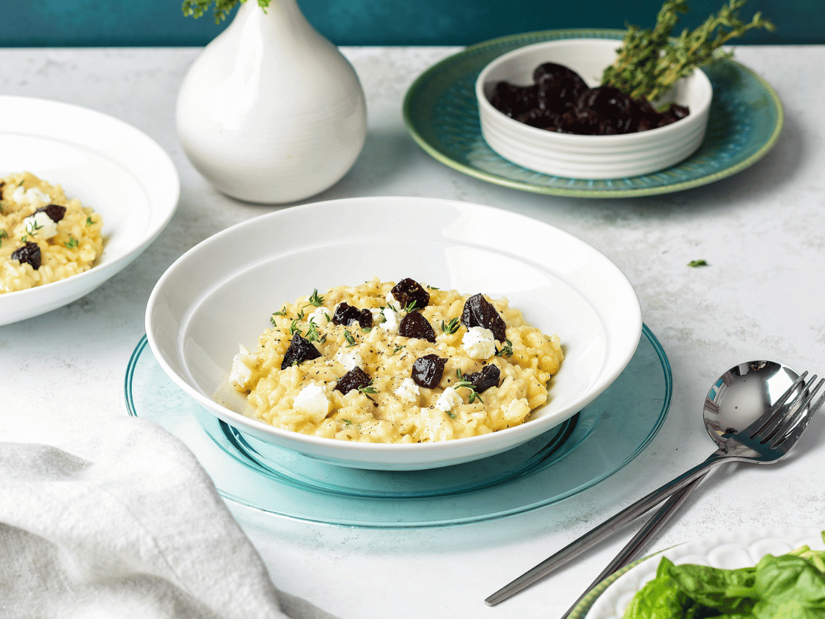 Goats cheese and California Prune risotto